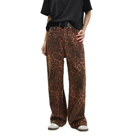 GZWYHT Cargo Pants Women Jeans for Women Leopard Jeans For Women & Men Denim Pant Oversize Leg Large Trousers Street Wear Hip Hop Vintage Coton Pant Work Pants Baggy Jeans Cargo Sweatpants Brown M | Walmart (US)