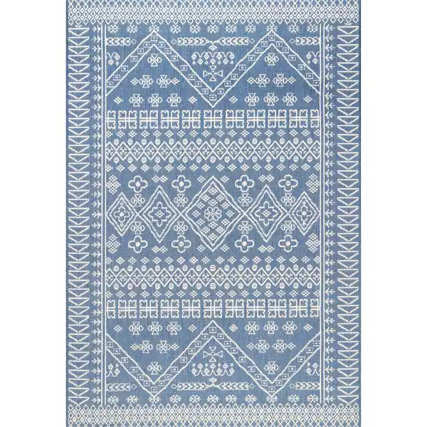 nuLOOM Indoor/Outdoor Tribal Inspired Floral Diamonds Area Rug - 7' 6" x 10' 9" - Blue | Bed Bath & Beyond
