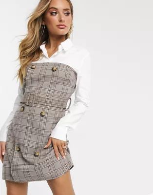 Missguided mixed check fabric belted shirt dress | ASOS (Global)