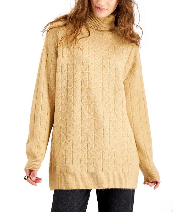 Juniors' Cable-Knit Turtleneck Tunic Sweater | Macys (US)