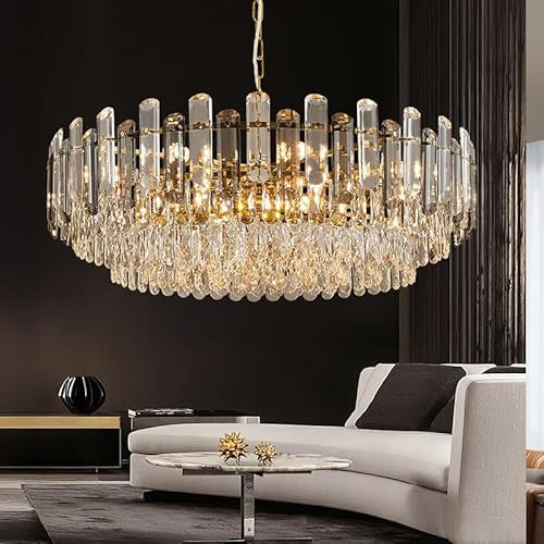 XIAOQIWU 31.5" Modern Crystal Chandelier Gold 3-Tier Luxury Crystal Pendant Light 12-Light Ceiling Pendant Lighting for Dinning Room Living Room Foyer | Amazon (US)