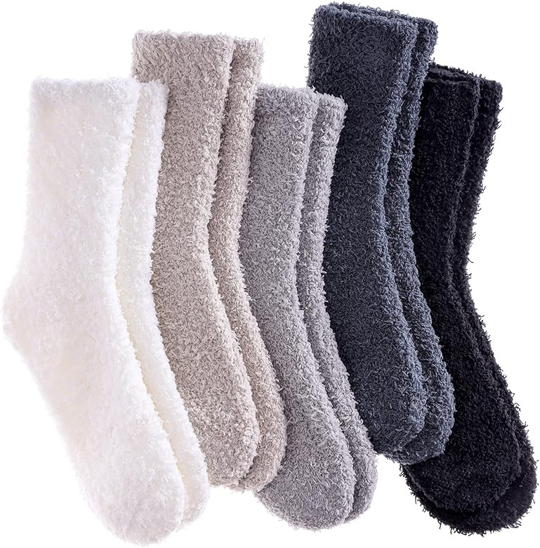 LANLEO 5/6 Pairs Womens Super Soft Fuzzy Plush Warm Winter Home Sleeping Slipper Socks | Amazon (US)