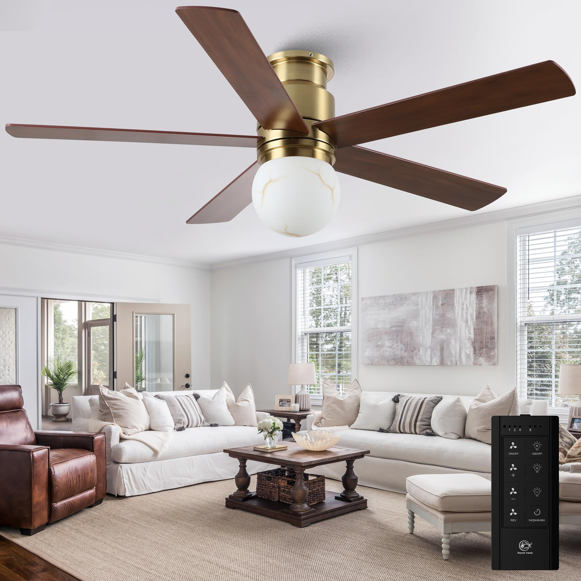 Gold Ceiling Fans with Lights and Remote, 52 Inch Low Profile Ceiling Fan with Light for Bedroom,... | Amazon (US)