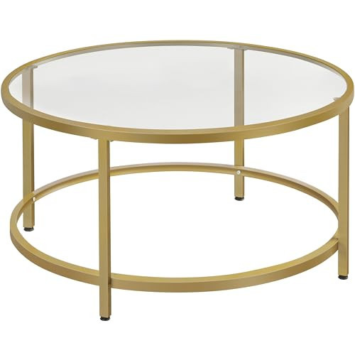 Yaheetech Gold Glass Coffee Table for Living Room, 36" Round Glass Coffee Table with Metal Frame, Circle Coffee Table for Home, Office, Apartment | Amazon (US)