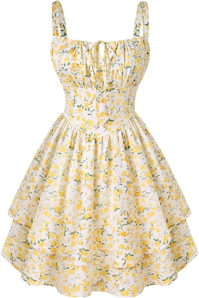 Scarlet Darkness Floral Corset Dress for Women Ruffle Mini Dress Summer Sundress | Amazon (US)