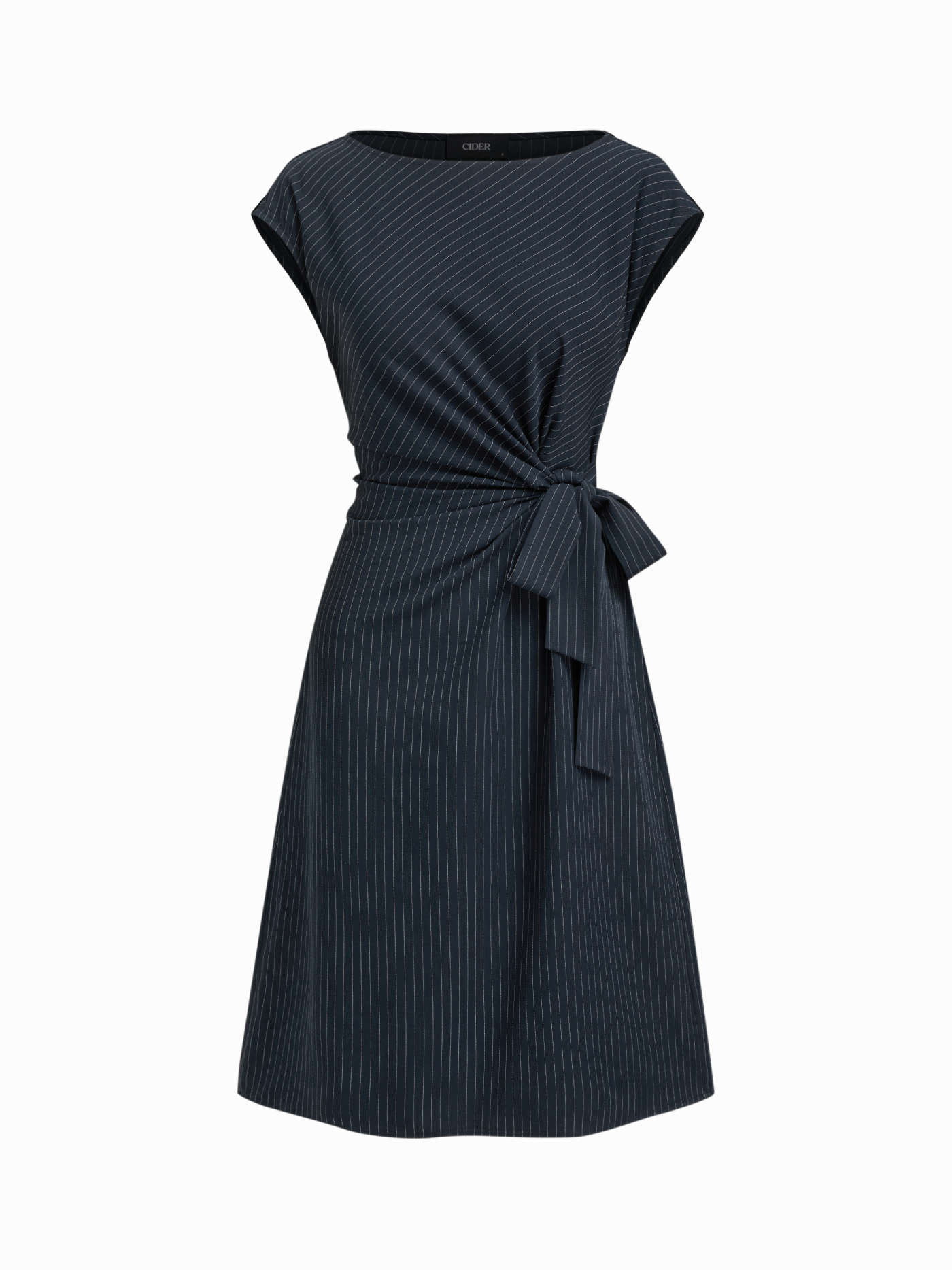 Boat Neck Stripe Knotted Ruched Midi Dress | Cider