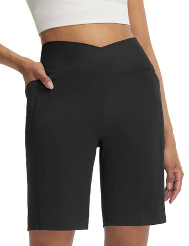 baleaf Women's Bermuda Long Shorts 9" Above Knee Length Stretch Walking Athletic Dressy Casual Summer Black XL | Amazon (US)