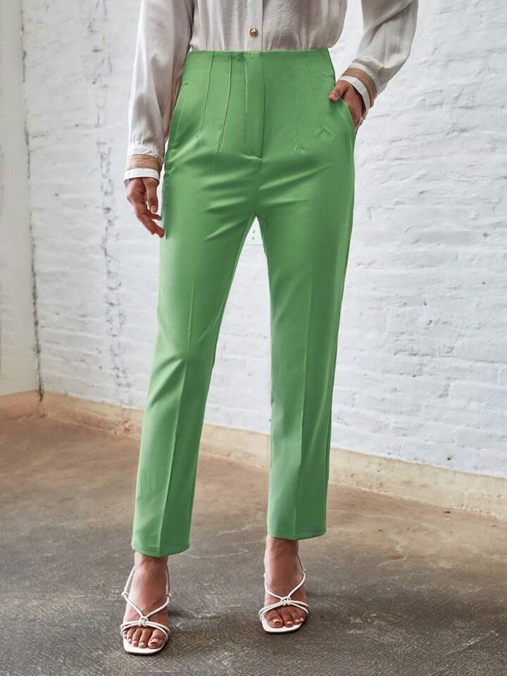 SHEIN BIZwear Solid Color Pleated Casual Tapered Pants | SHEIN