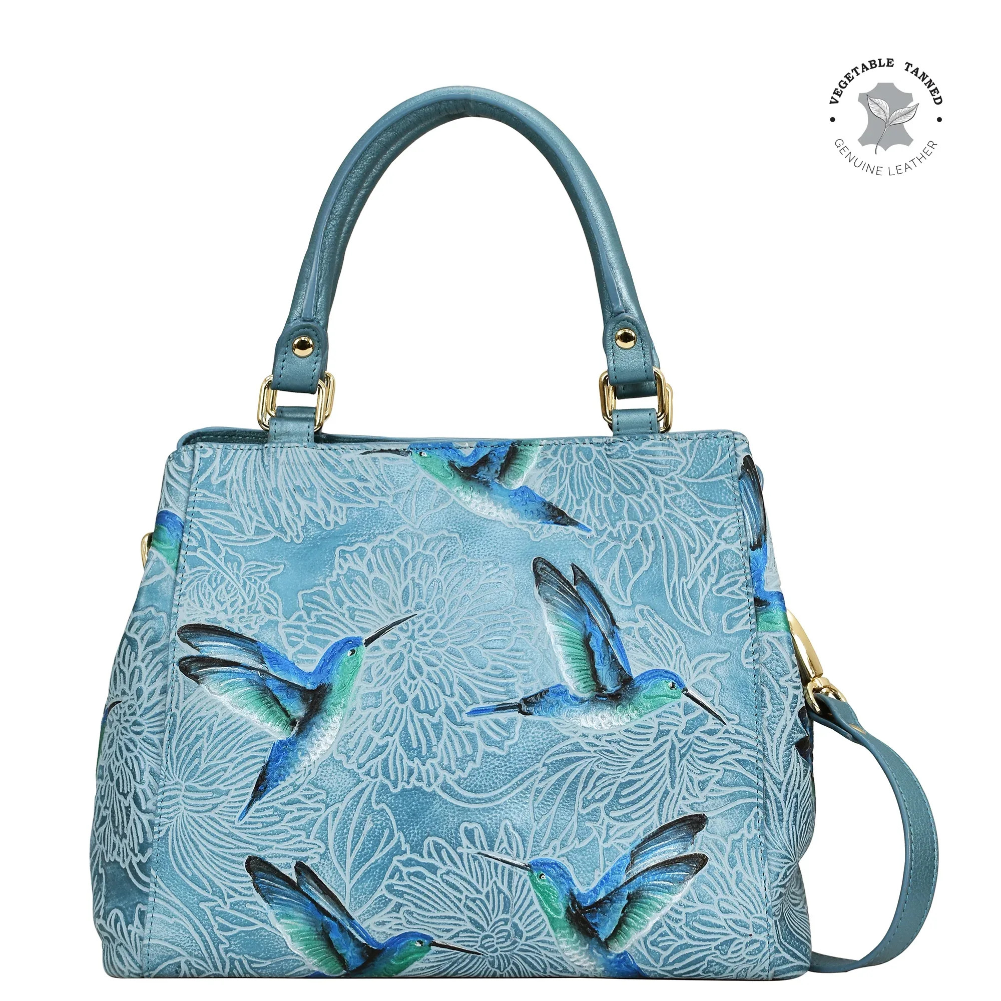 Buy Tooled Birds Sky Leather Hand-Painted Multi Compartment Satchel - 690 – Anuschka Leather | Anuschka 