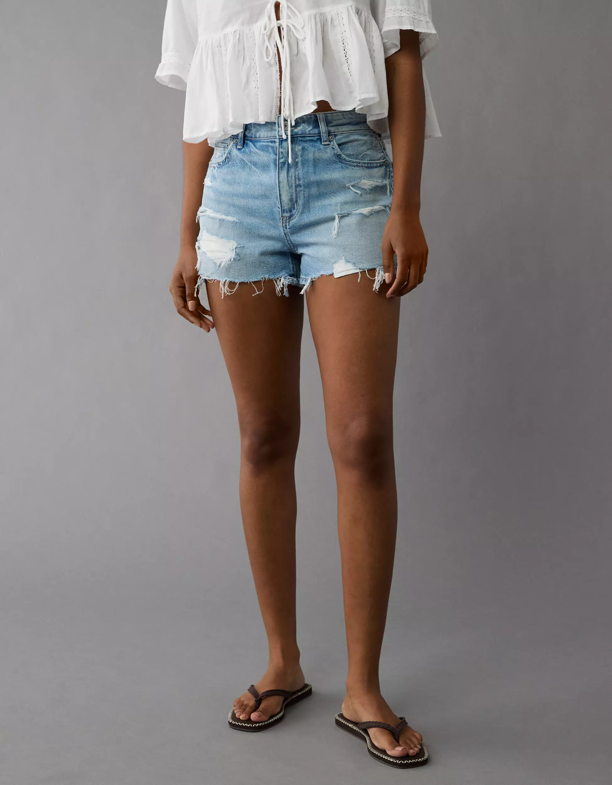 AE Strigid Ripped Denim Mom Short | American Eagle Outfitters (US & CA)