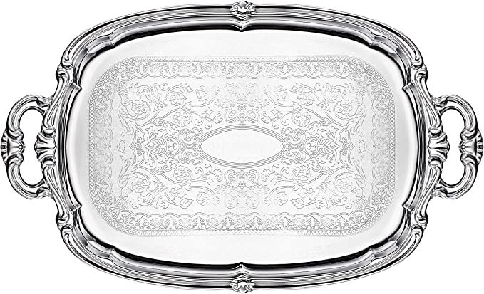 TigerChef Chrome Plated Steel Serving Tray With Handles 19.5 X 12.5 Inches For Eating, Serving Pl... | Amazon (US)