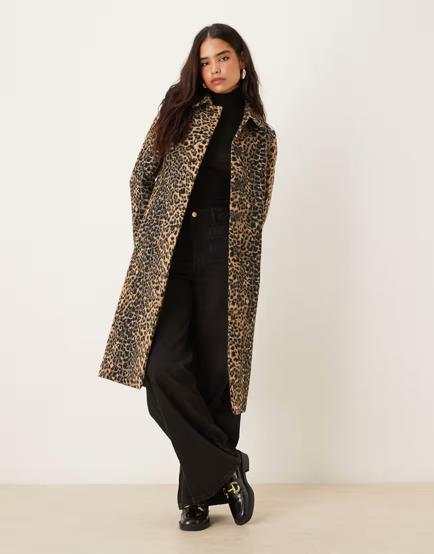 Mango wool mix tailored maxi coat in leopard print-Brown | ASOS (Global)
