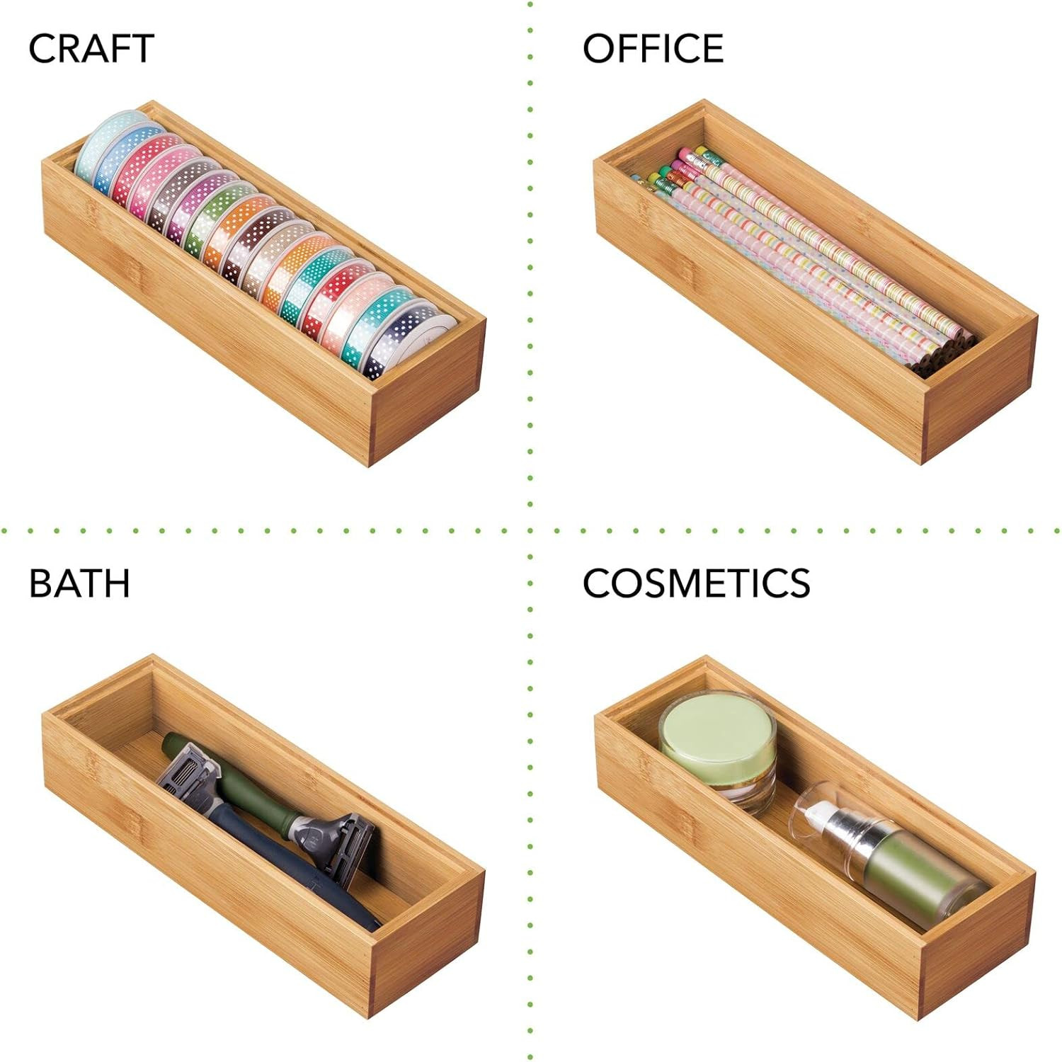 mDesign Wooden Bamboo Office Drawer Organizer Box Tray, Stackable Storage for Drawers, Cabinets, ... | Amazon (US)