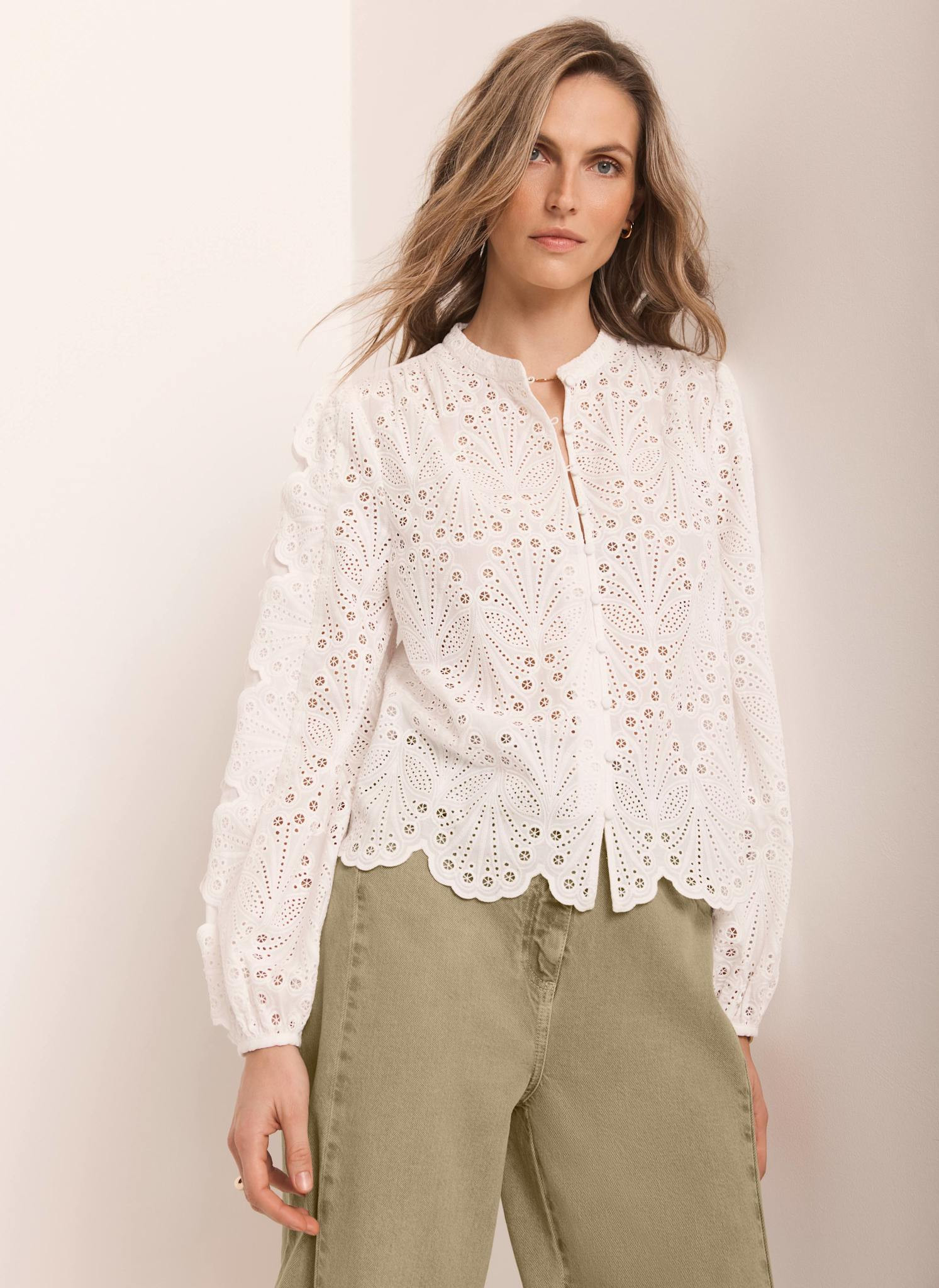 White Cotton Broderie Detail Blouse | Mint Velvet