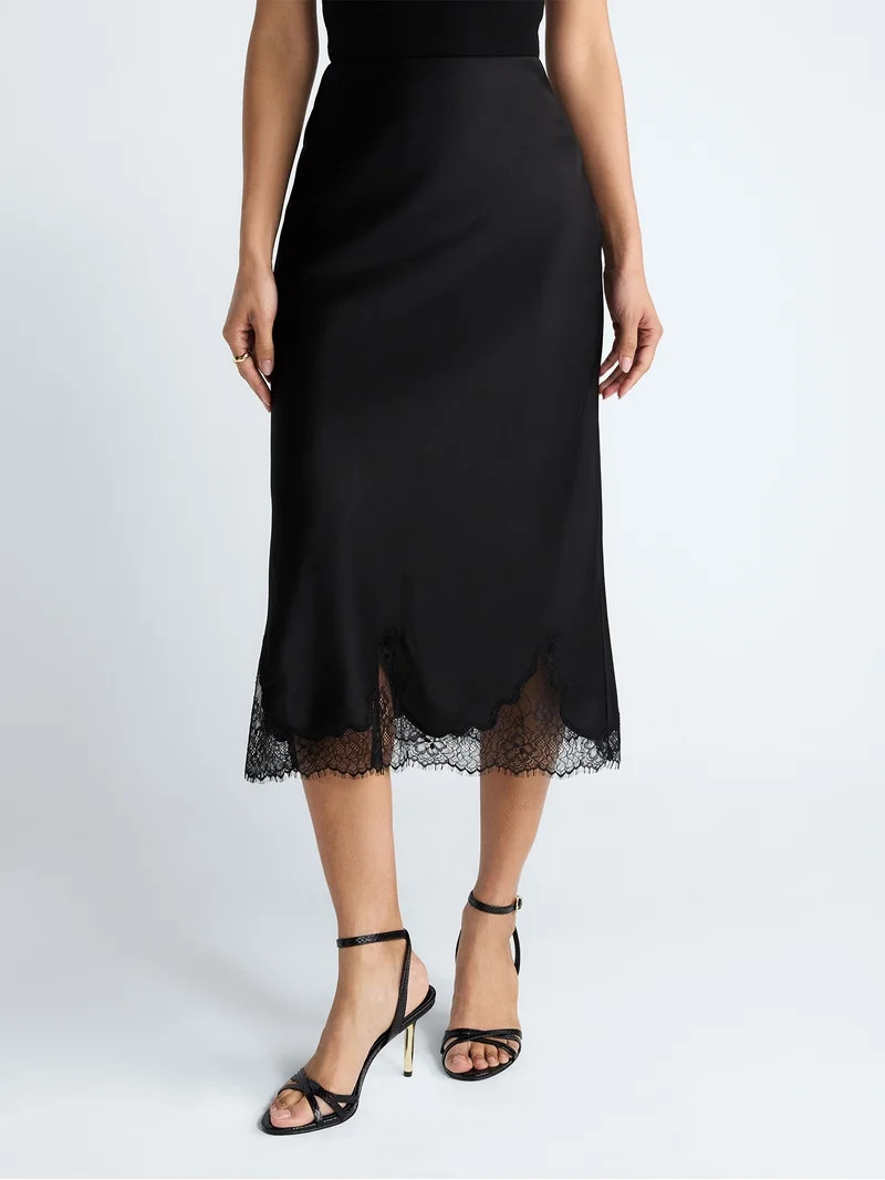 Scoop Women's Midi Slip Skirt with Lace Trim, Size XS-XXL | Walmart (US)