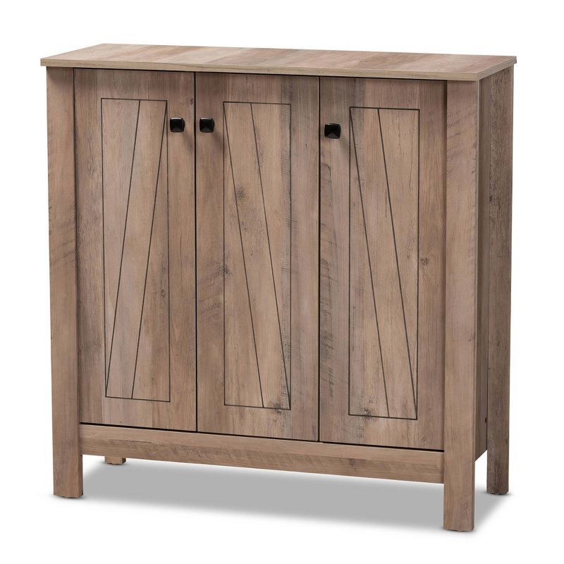 Derek Finished Wood 3 Door Shoe Cabinet Oak - Baxton Studio | Target