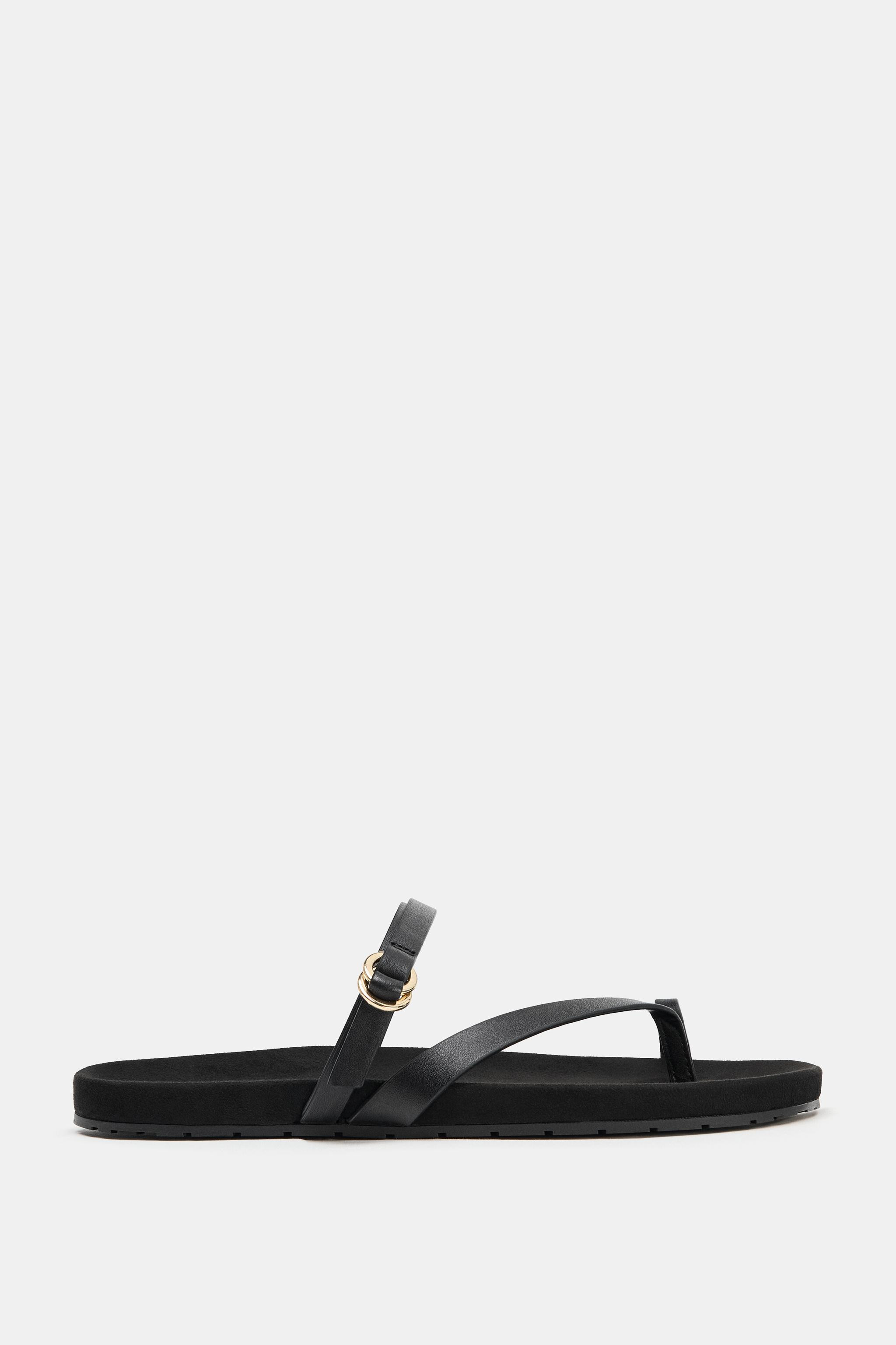 FLAT LEATHER STRAP SANDALS | Zara UK