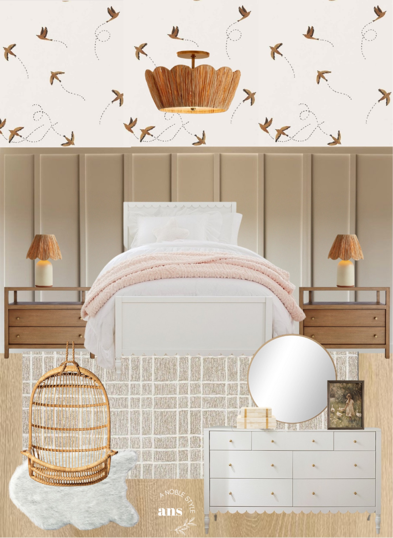 Neutral modern little girls room, Modern transitional girls bedroom mood board, pink bedroom, big girls room, kids bedroom idea, teen girls, girls room decor, floral wallpaper, toddler room, reading nook #girlsbedroom

#LTKKids #LTKHome #LTKStyleTip