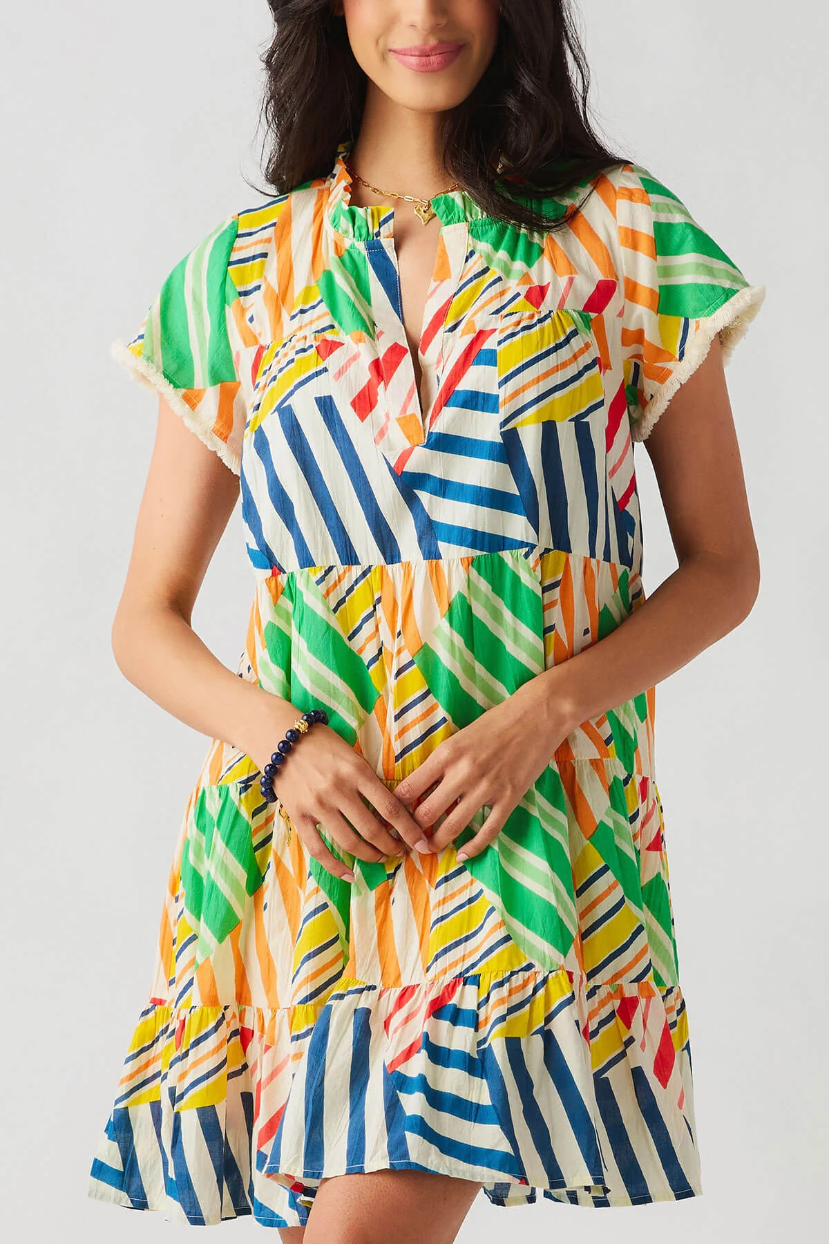 THML Abstract Print Short Sleeve Tiered Dress | Social Threads