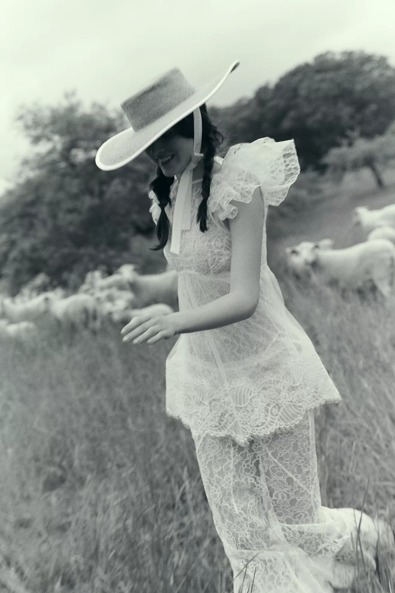 De La Vali Nephele Lace Flutter-Sleeve Fishtail Maxi Dress | Anthropologie (US)