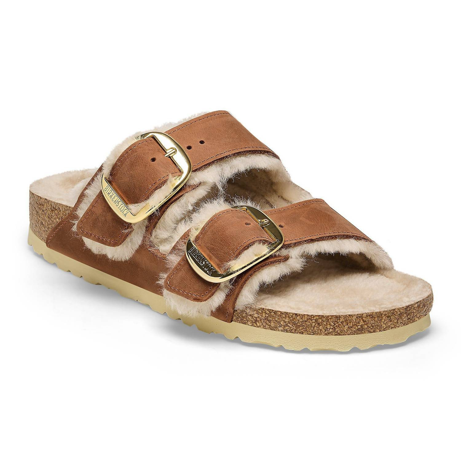 Women's Arizona Big Buckle Shearling Sandal In Cognac | Shop Simon
