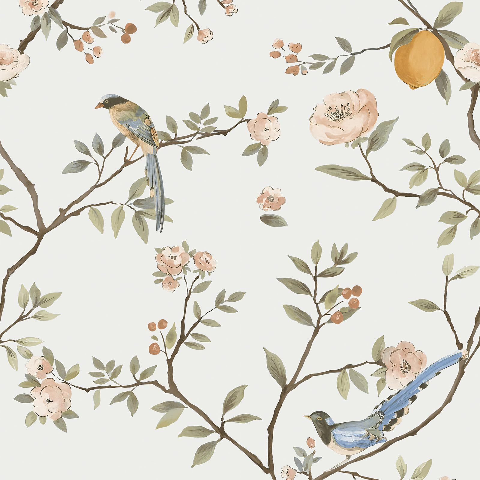 Peel and Stick Wallpaper Floral Birds Wall Paper 17.3"×118" Contact Paper Modern Decorative Self Adhesive Removable Wallpaper for Bedroom and Bathroom | Amazon (US)