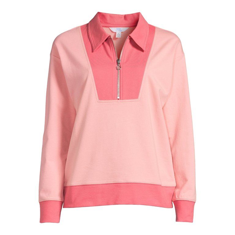 Time and Tru Women's Quarter Zip Sweatshirt - Walmart.com | Walmart (US)