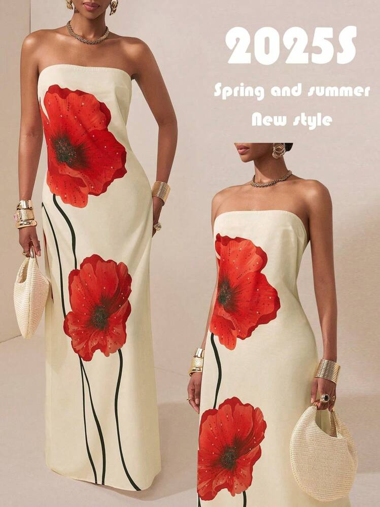 Zivah 2025 Spring-Summer New Casual Vacation Lightweight Elegant White Floral Print Dress, Suitable For Wedding Season, Party, And Daily Wear | SHEIN