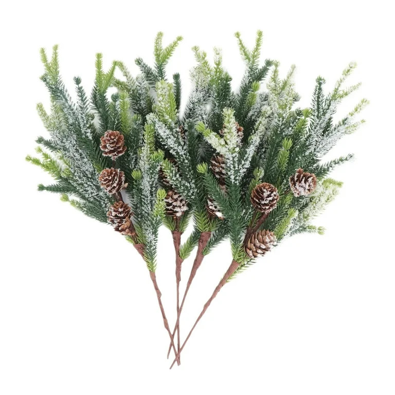 Uutvmp 4 Pieces 14Inch Snowy Artificial Cypress Pine Needles Branches, Fake Frosted Pine Picks Gr... | Walmart (US)