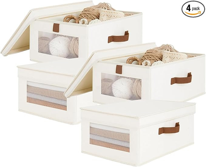 LoforHoney Home Fabric Storage Bins with Lids, Foldable Clothes Baskets with Clear Window, Closet... | Amazon (US)