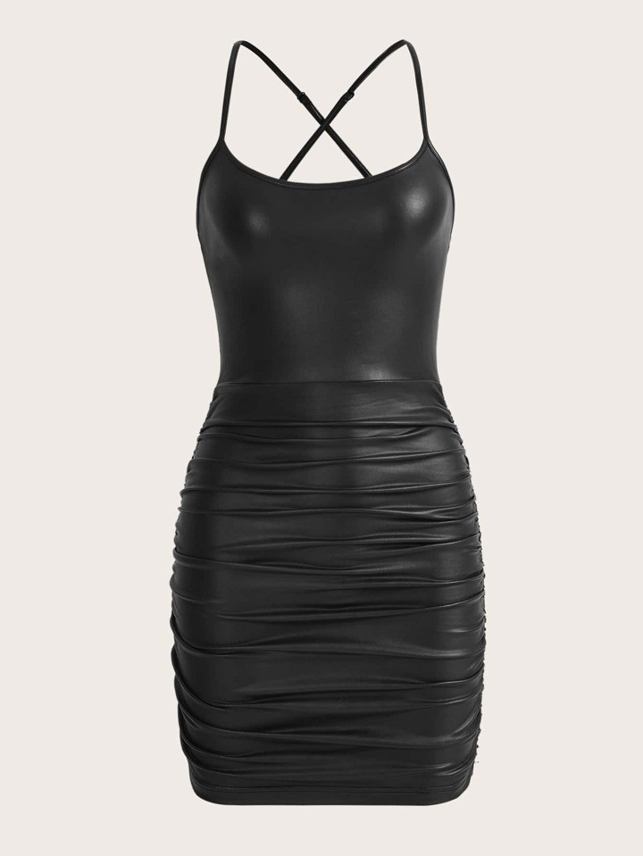 SHEIN ICON Ruched PU Leather Bodycon Dress | SHEIN