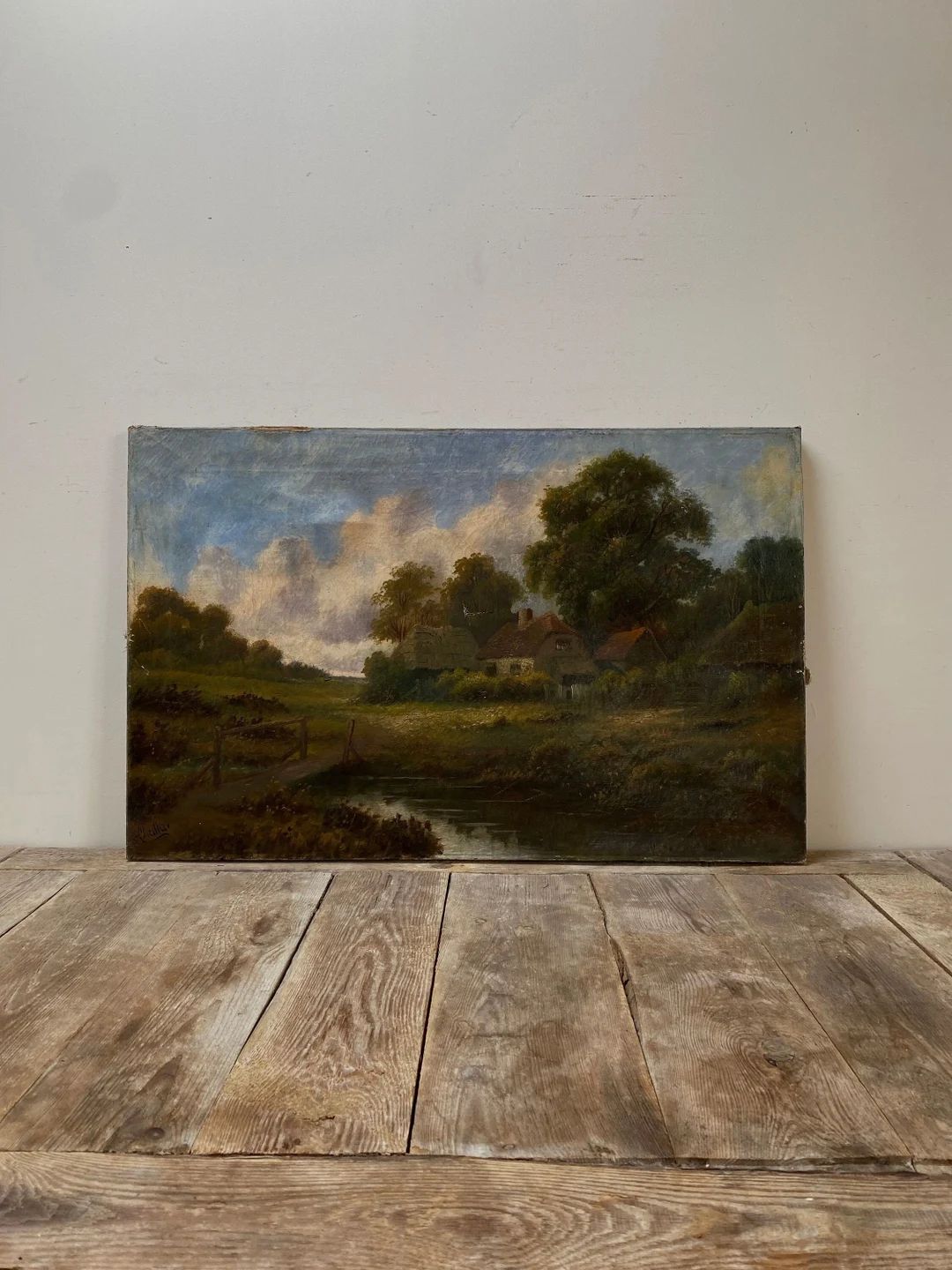 Antique shabby landscape oil painting, antique dutch oil, english landscape, antique cottage, far... | Etsy (US)