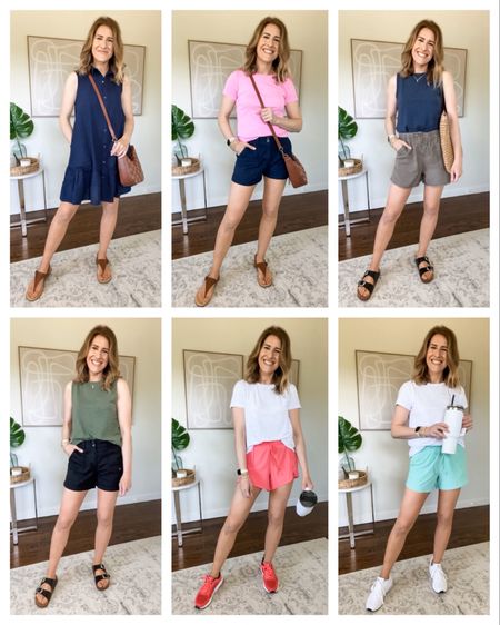 Walmart summer outfits! Lots of great shorts, tees and tanks plus the cutest cotton blend shirtdress. Go with your usual size in all of these pieces. I’m wearing a medium in the tanks (would prefer a small). Size 4 and size 6 in the utility shorts; I prefer the 6 on me (I’m 5’8” for reference). Size small dress. Small in gym shorts and medium in running shorts (need a small). Medium in white tee. Small in active tee. 

#LTKunder50 #LTKfit #LTKstyletip