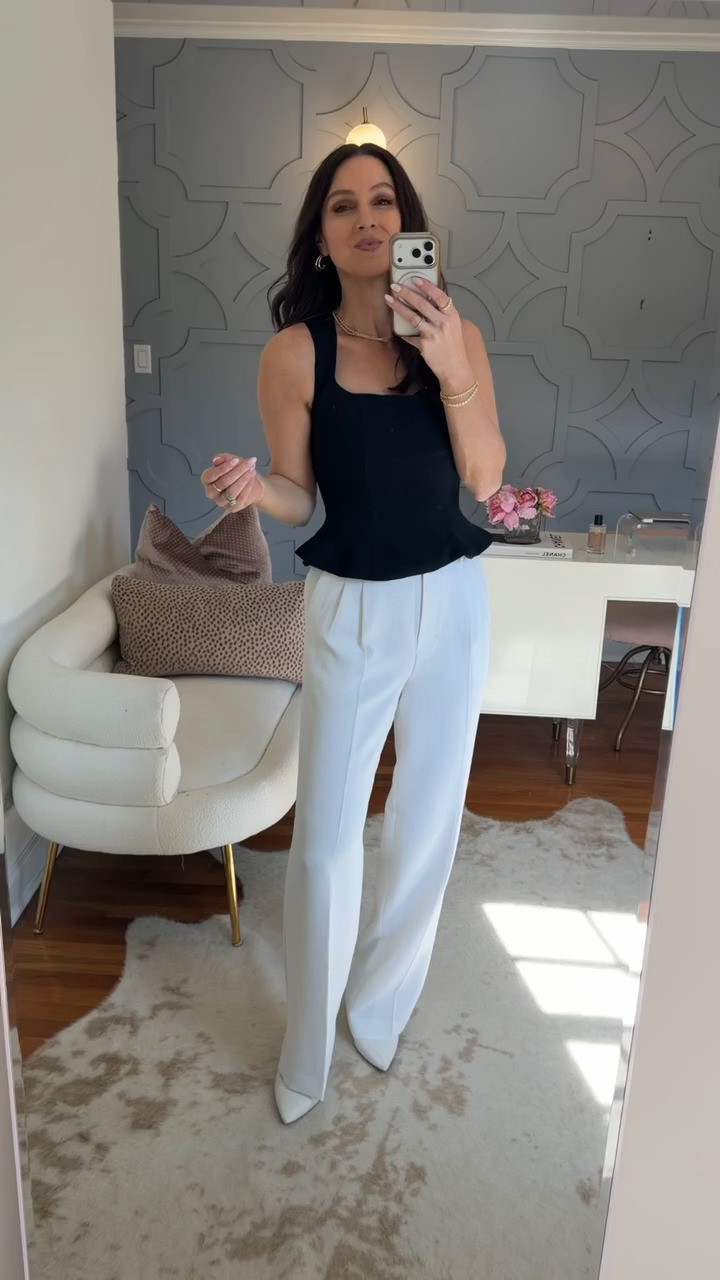 A peplum tank adds shape and polish to these white trousers — flattering, feminine, and office-ready. True to size in both pieces.

Aritzia Summer 2026 • Stylist Picks • Elevated Workwear 

 #LTKootd #LTKSeasonal #LTKOver40