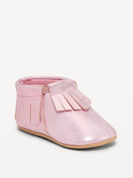 Shiny Faux-Leather Moccasin Booties for Baby | Old Navy (US)