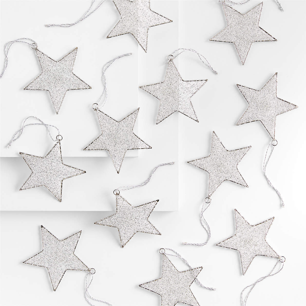 Silver Tinsel Star Christmas Tree Ornaments, Set of 12 + Reviews | Crate & Barrel | Crate & Barrel
