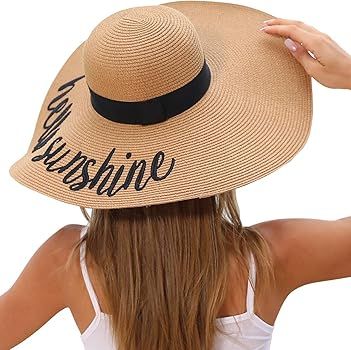 Womens 5.5 Inches Big Bowknot Straw Hat Large Floppy Foldable Roll up Beach Cap Sun Hat UPF 50+ | Amazon (US)