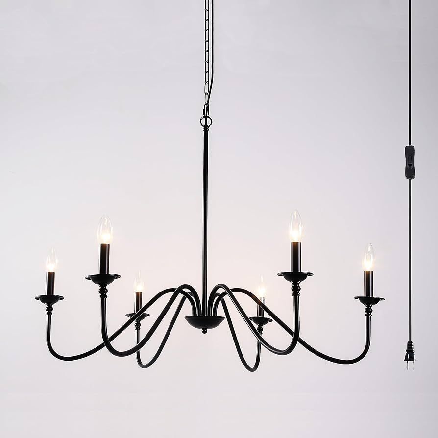 HOXIYA PRE-ASSEMBLED Plug in Chandelier, 34.6" Black Chandelier with Long Cord Farmhouse Chandeli... | Amazon (US)