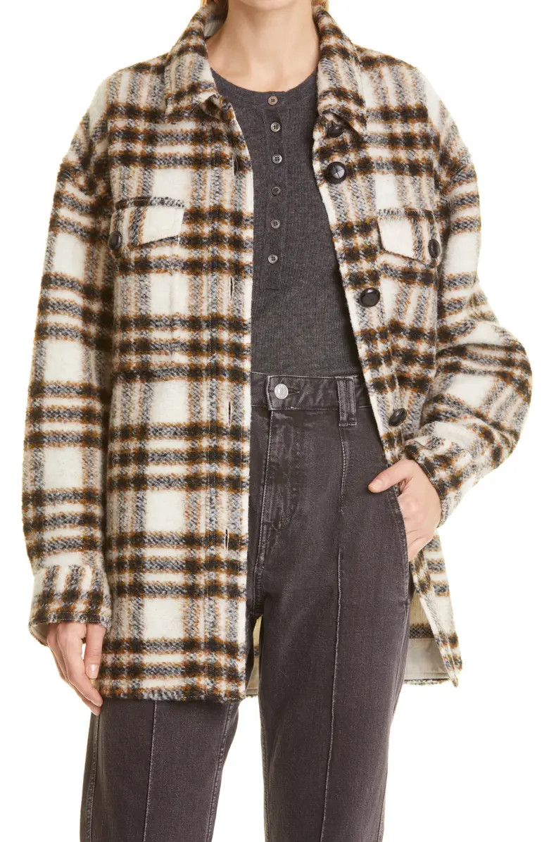 Isabel Marant Étoile Harveli Plaid Wool Blend Shirt Jacket | Nordstrom | Nordstrom