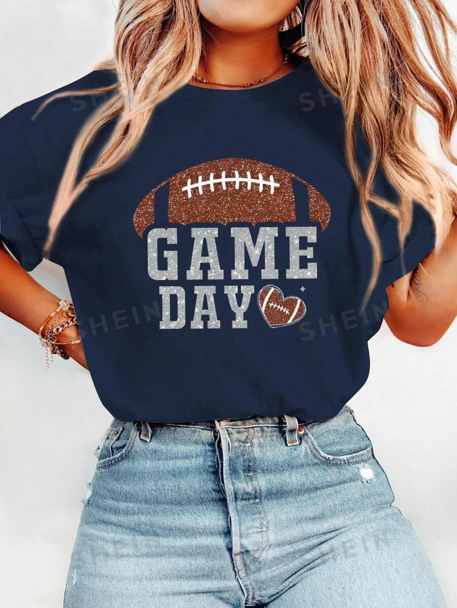 SHEIN LUNE Women Football Game Day Casual T-Shirt | SHEIN