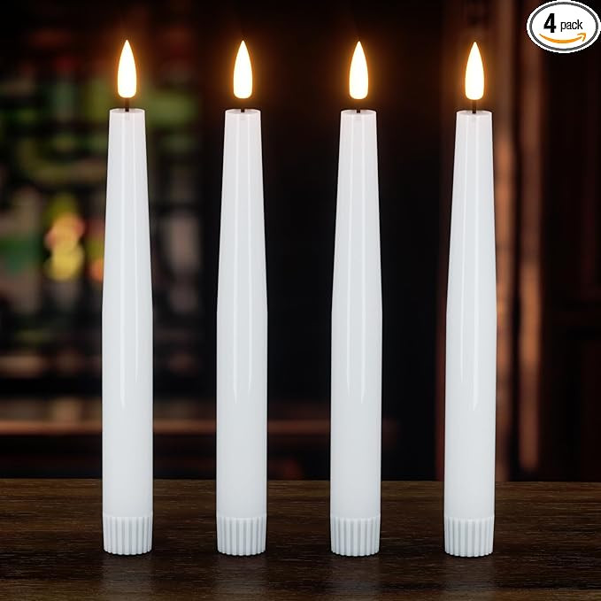 Real Wax Flameless Taper Candles Battery Operated, 8.1” Tall LED Flickering Flameless Candlesti... | Amazon (US)