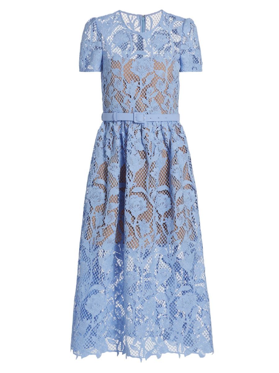 DressesMidiSelf-PortraitLily Mesh Lace A-Line Midi-Dress$585
            
          Color BlueSiz... | Saks Fifth Avenue