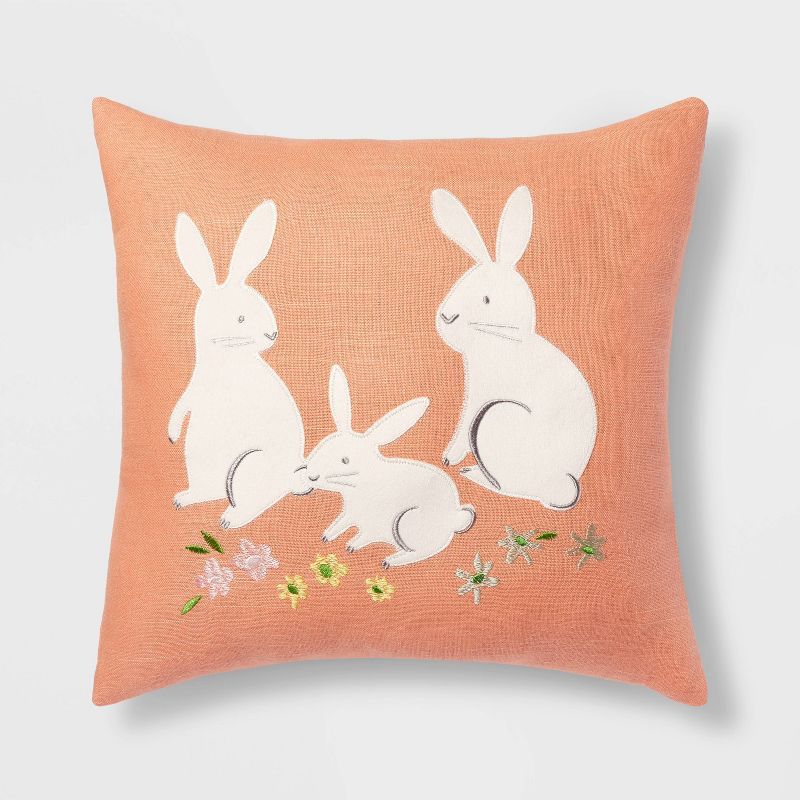 Bunny Applique Easter Square Throw Pillow Peach - Spritz™ | Target