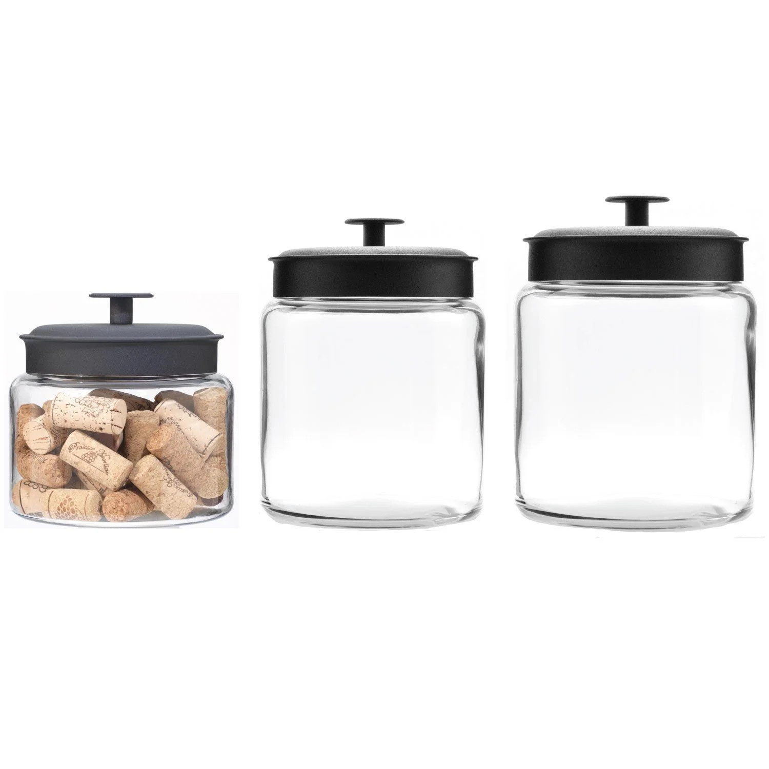 Anchor Hocking 3-Piece Montana Clear Glass Jar Storage Set with Black Metal Lids, 26-Cups | Walmart (US)