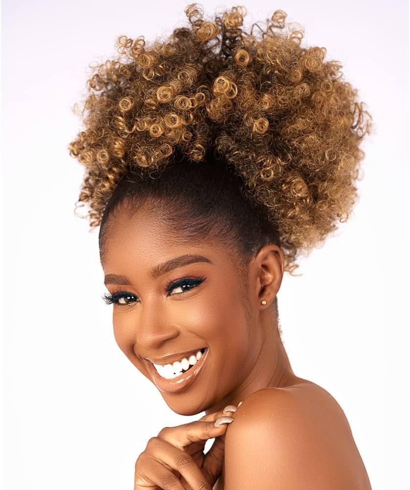 Afro Puff kinky curly Drawstring Ponytail Extension for Black Women Synthetic Short Afro Kinkys C... | Amazon (US)