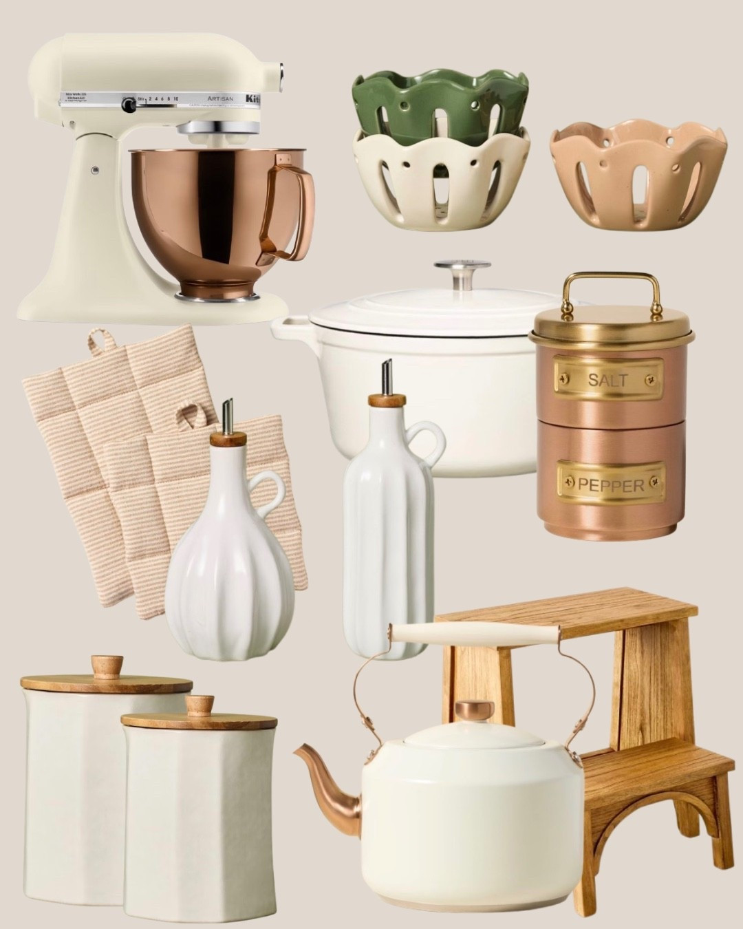 Cream kitchen decor with warm copper accents

If you’re styling a cozy cottage kitchen or love neutral kitchen countertop decor, these are timeless staples that feel both functional and beautiful.

This warm, collected kitchen style mixes wood, enamel, and brass for that Nancy Meyers inspired kitchen look we all love.



#ltkhome #creamkitchen #cottagekitchen #kitcheninspo #neutralhome #countertopdecor
#nancymeyers

#LTKHome