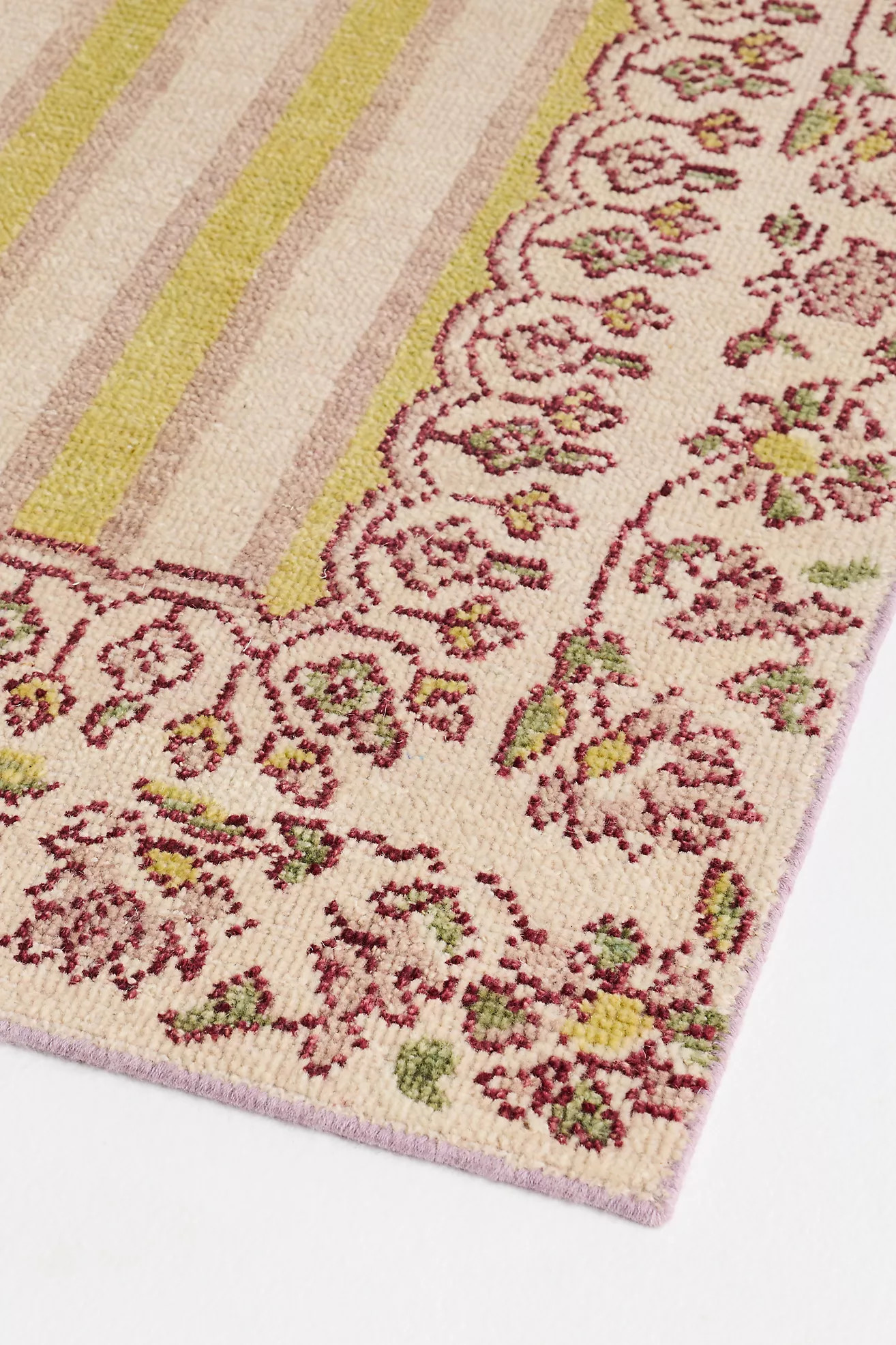 Lilia Hand-Knotted Wool Striped Floral Border Rug | Anthropologie (US)