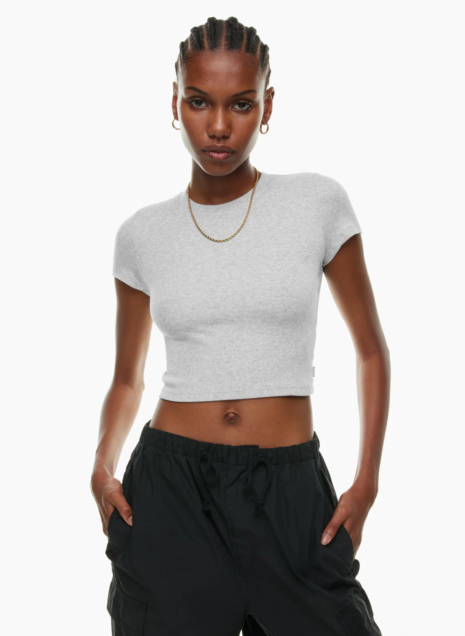 Ribbed cotton crewneck t-shirt | Aritzia