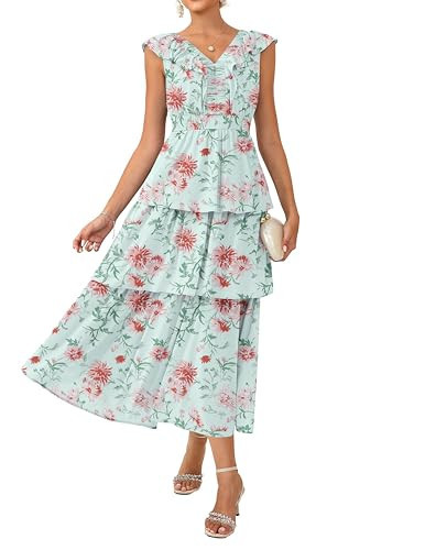 GRACE KARIN Women's Summer Spring Floral Maxi Dress 2026 Casual A Line Dresses Flowy Beach Vacation Long Sundress Green Pink M | Amazon (US)