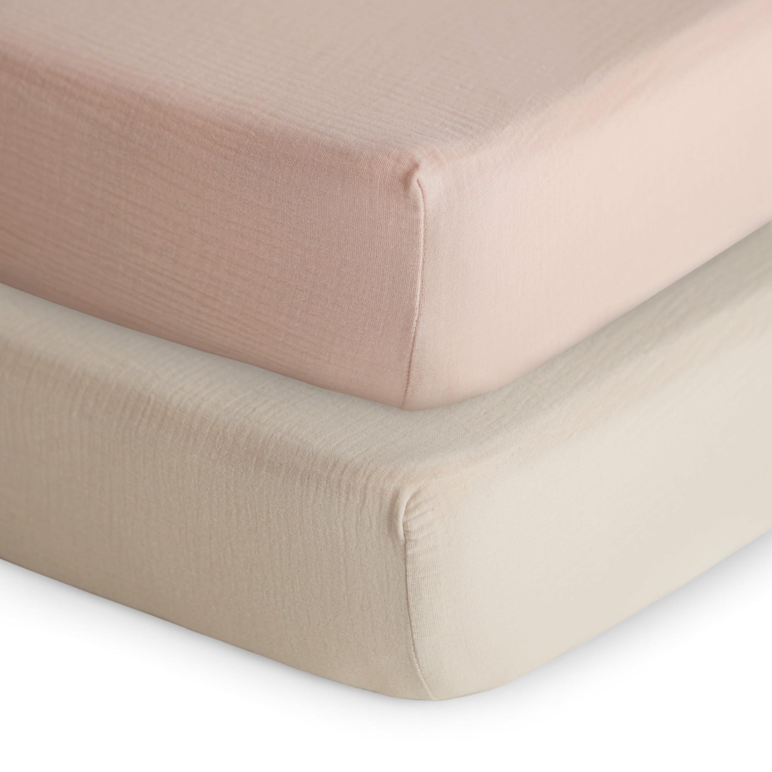 mushie Extra Soft Muslin Fitted Crib Sheet 2-Pack | 192 Thread Count | 28"x 52" (Blush/Fog) | Amazon (US)